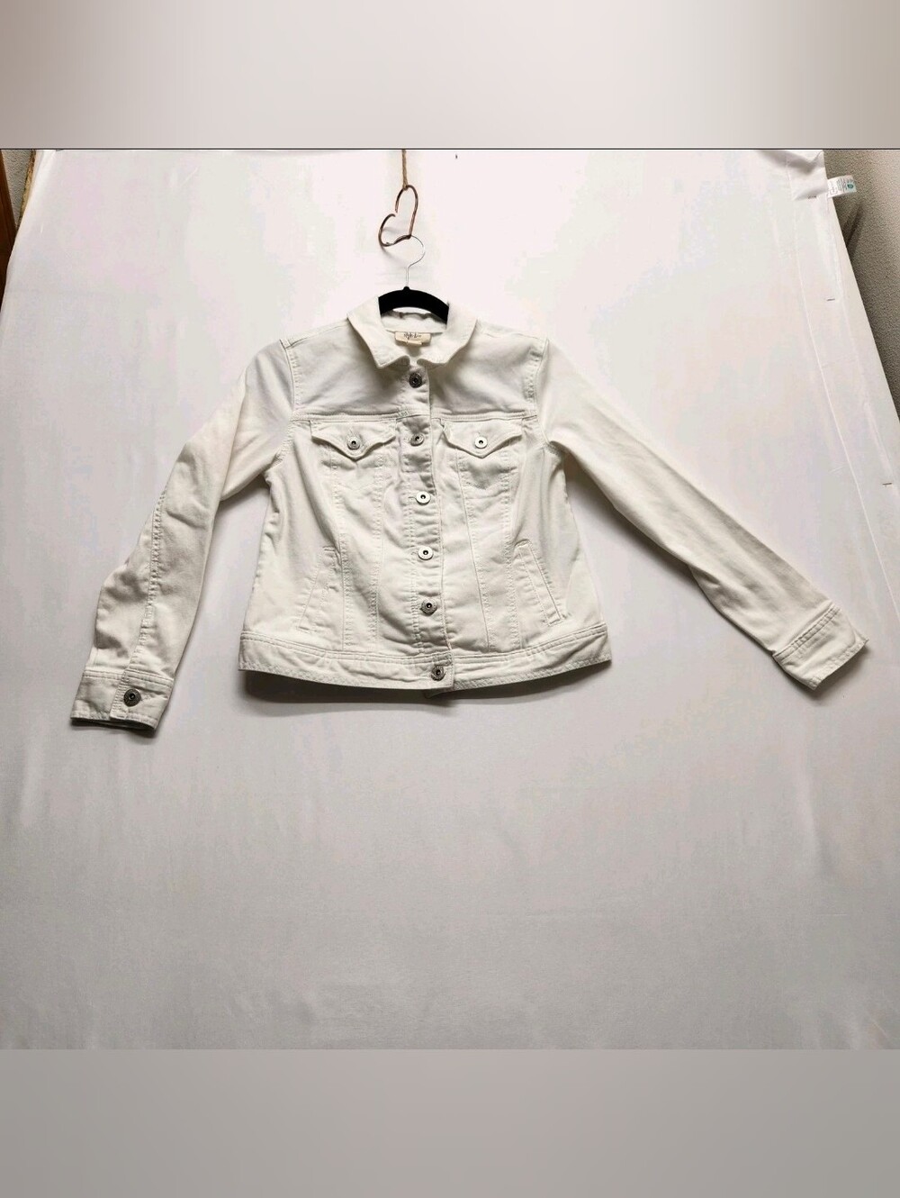 ⭐️Style & Co White Denim Jacket Jean Trucker S Cropped Summer Boho Classic Retro